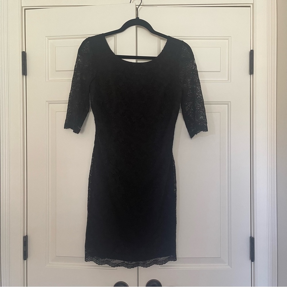 Black Floral Lace Sheath‎ Dress Half Sleeve Scoop Neck Cocktail Mini Dress